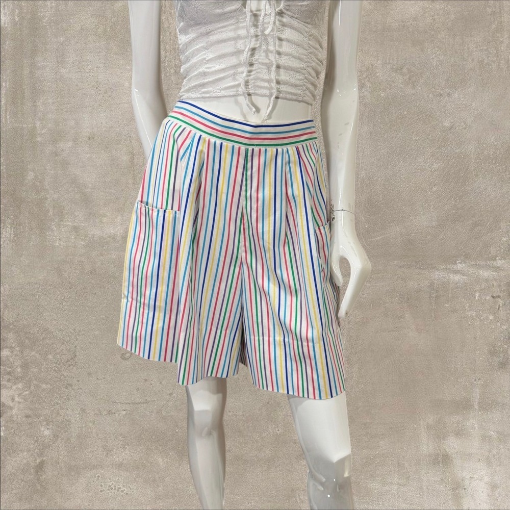 Vintage 80s Striped High Waisted Shorts Rainbow Colorful Retro Resort Summer Med